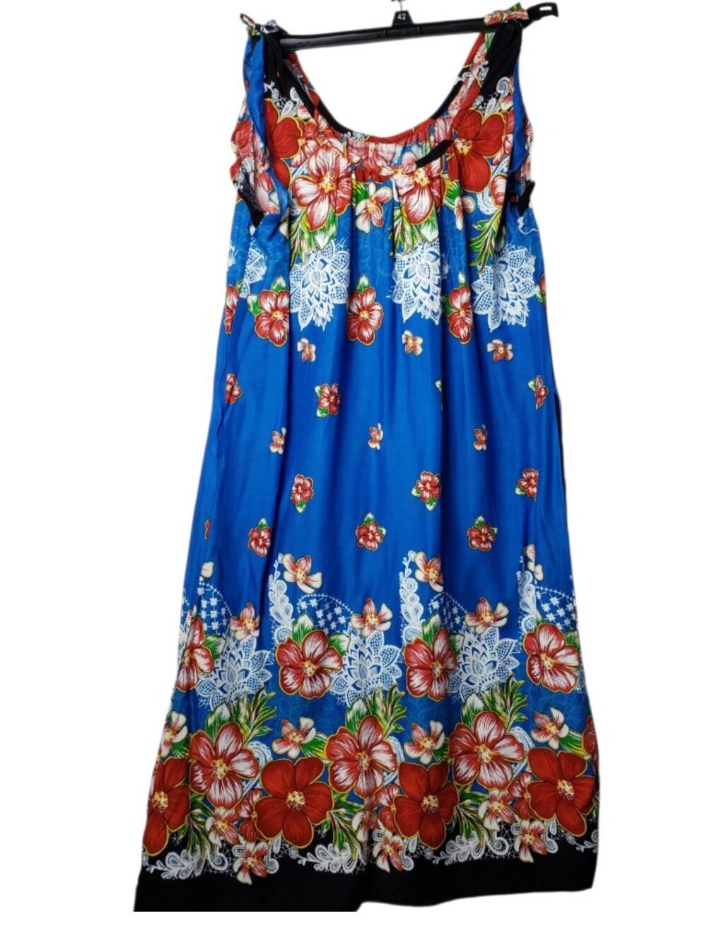 Hawaiian Vtg Floral Sleeveless Hibiscus Print Dress Blu/Red White Large - Picture 2 of 8